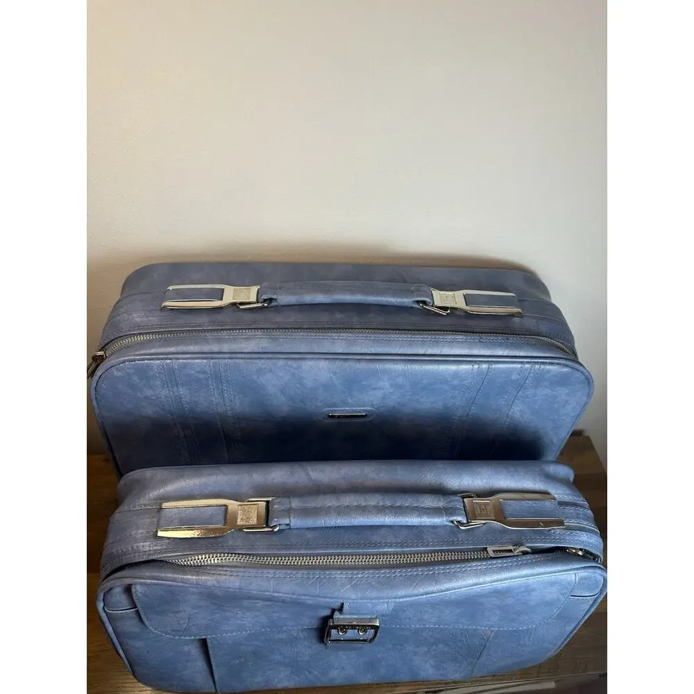 Samsonite Baby Blue Soft Faux Leather Carry On and Luggage Set Of 2